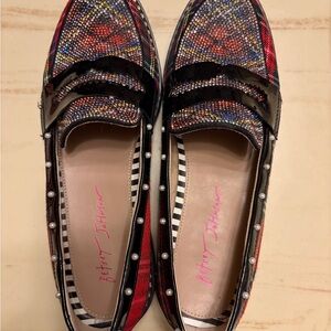Betsey Johnson Colorful Loafers with Pearl Accents